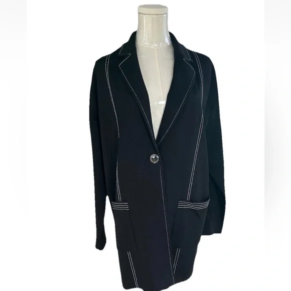 St. John Black Wool Blend One Button SingleJacket Size Small - Picture 5 of 12